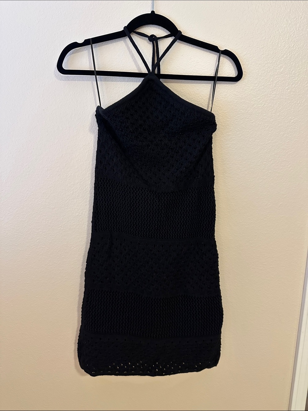 Old Navy Black Crochet Halter Mini Dress lined